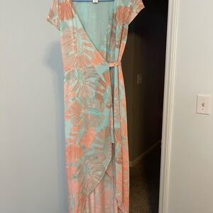 Tropical Print Maxi Wrap Dress